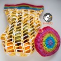 Rainbow Pocket Market Bag - folds up to go anywhere! Free crochet pattern on Moogly