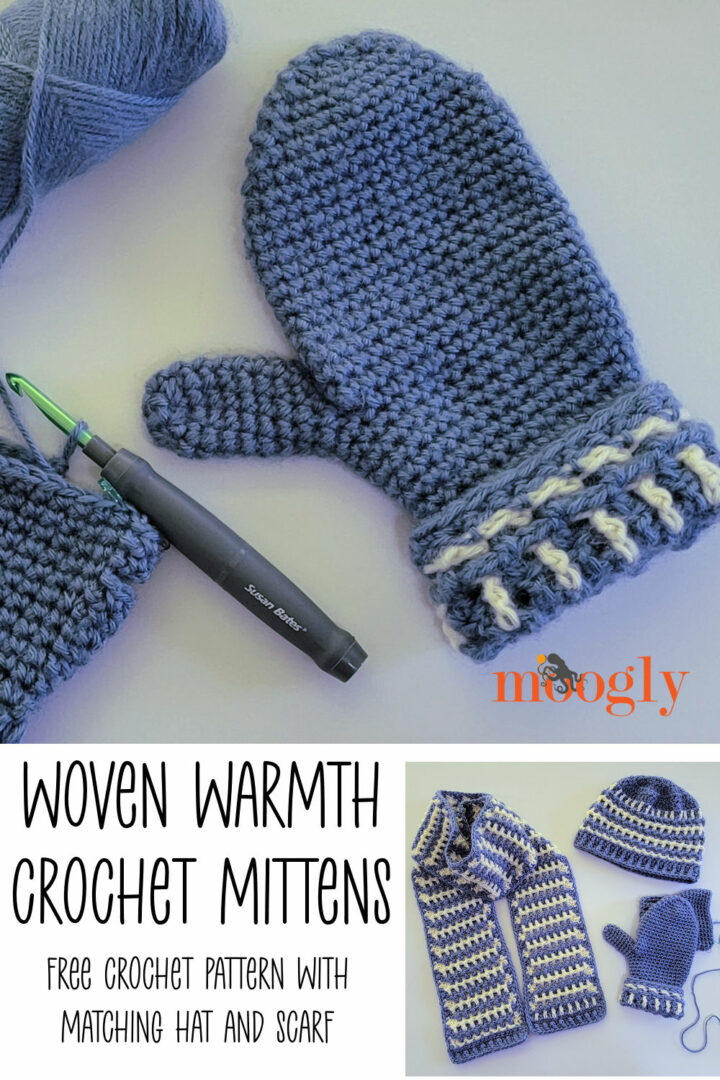 Woven Warmth Crochet Mittens - Free Pattern on Moogly
