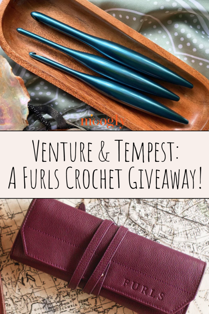 Venture & Tempest: A Furls Crochet Giveaway: This is a promotional image showing both the hooks and the leather hook roll. 