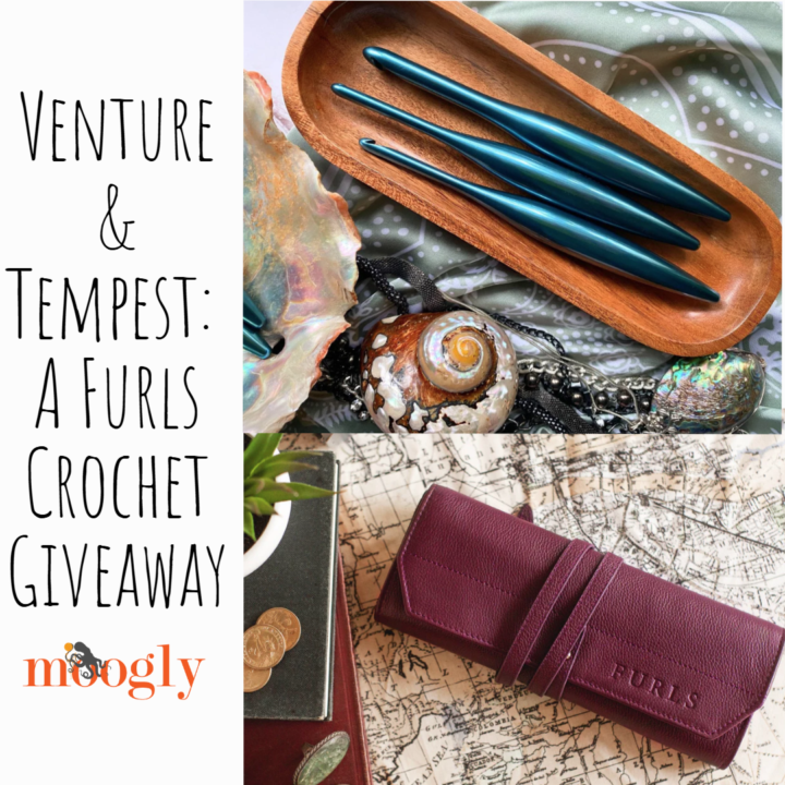 Venture & Tempest: A Furls Crochet Giveaway: This is a promotional image showing both the hooks and the leather hook roll. 