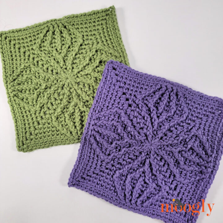 Forked Cable Square - 8 Inch Crochet Block