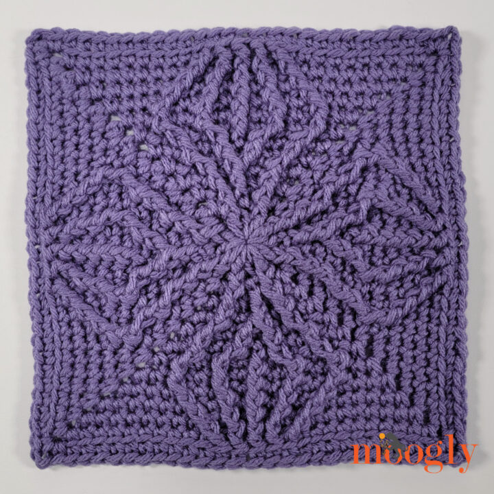 Forked Cable Square - 8 Inch Crochet Block
