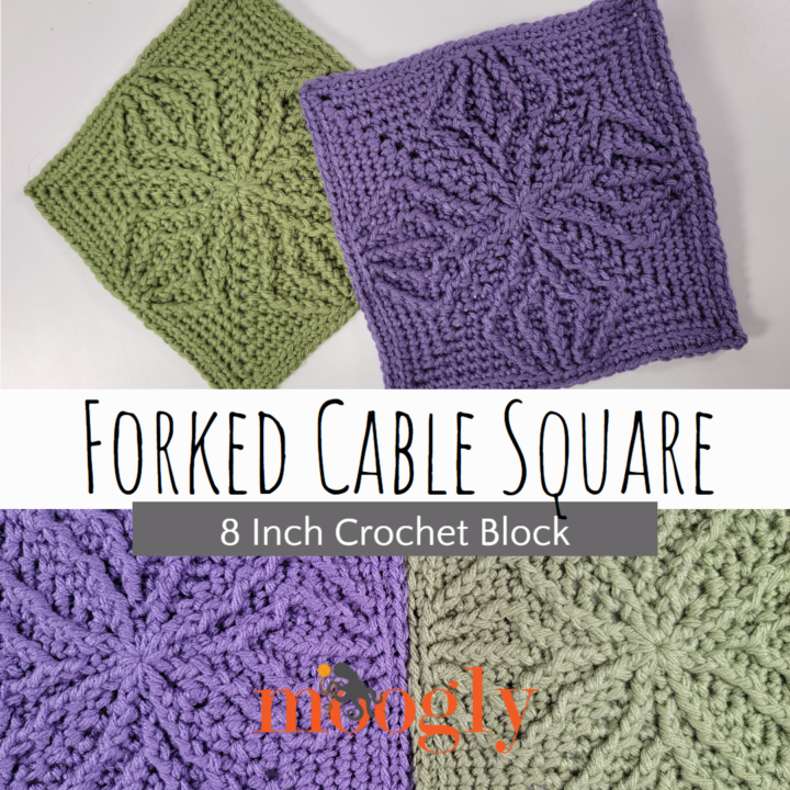 Forked Cable Square - 8 Inch Crochet Block