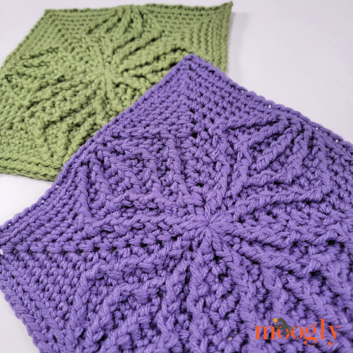 Forked Cable Square - 8 Inch Crochet Block